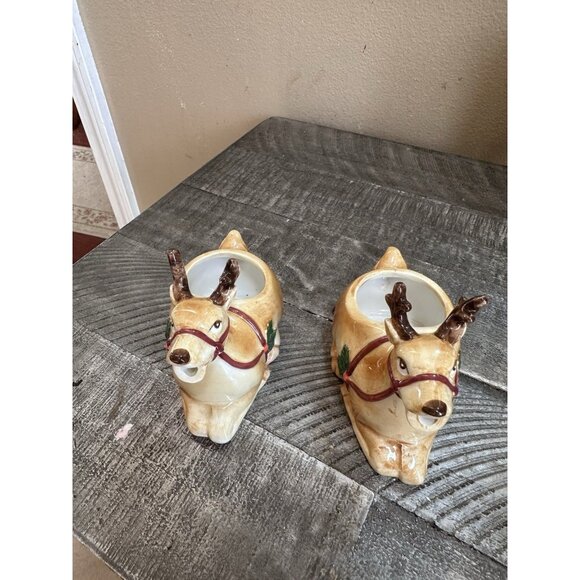 Reindeer Creamer Vintage Otagiri Figural Mary Ann Baker Hand Painted Set Of 2 - Picture 3 of 5
